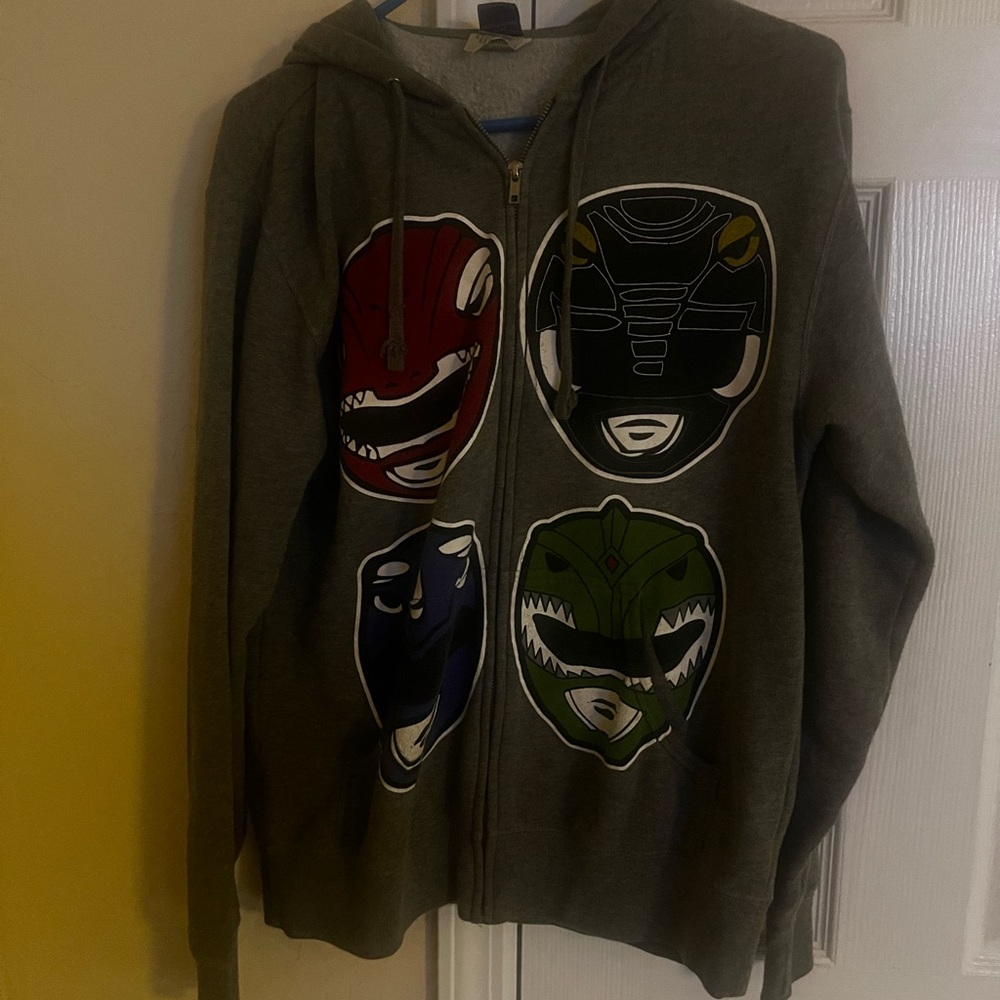 Gray full zip hooded mighty morphin power rangers Hoodie